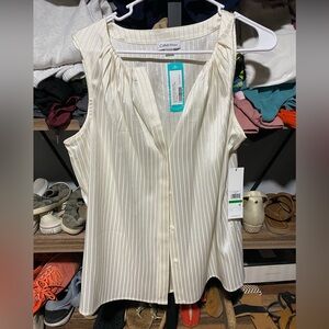 Calvin Klein Women's Cream Pinstripe Blouse